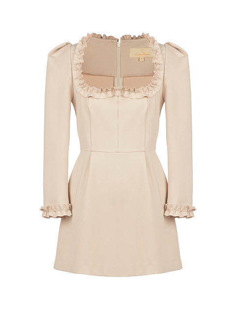 Бежевое платье-мини с рюшами, 1
