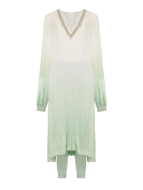 Бирюзовый костюм-двойка с вышивкой, 1