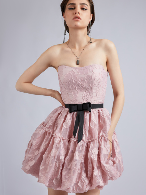 Розовое платье-мини из органзы, 1