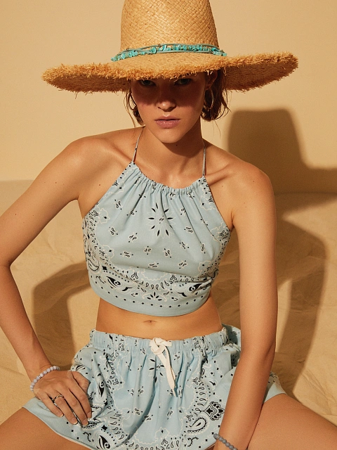 Соломенная шляпа с замшевым шнурком и отделкой из бирюзы, 5