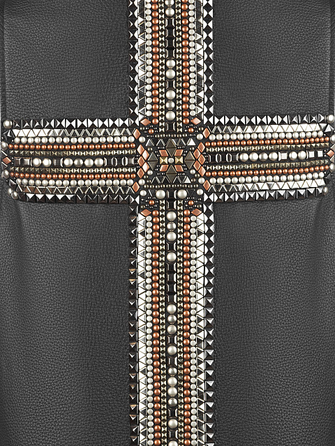 Черный кожаный жилет с кнопками, 3