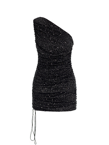 Черное платье-мини с пайетками, 1