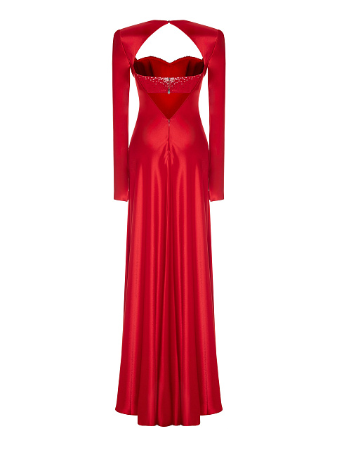 Красное платье-макси из шелка со стразами, 2