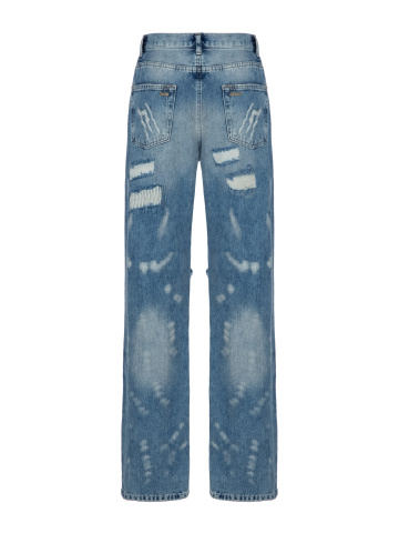 Синие рваные джинсы с разводами, 2