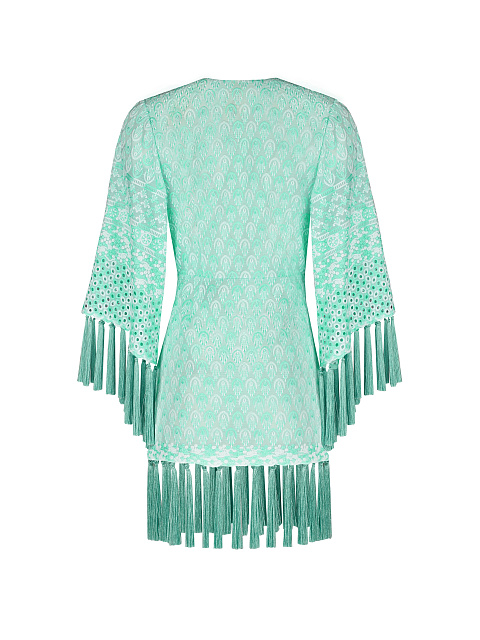 Мятное хлопковое платье-мини с бахромой, 2 Мятное хлопковое платье-мини с бахромой, 2
