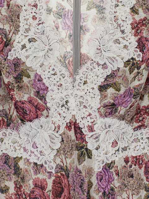 Бежевое платье-миди с цветочным принтом и белым кружевом, 3 Бежевое платье-миди с цветочным принтом и белым кружевом, 3