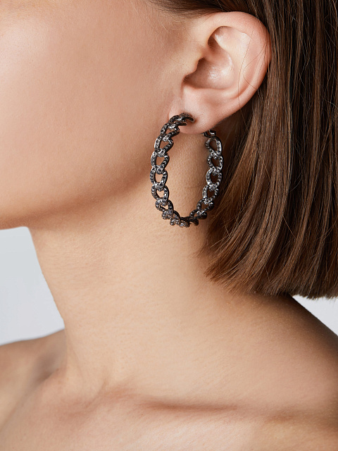 Хупсы из черненого золота с черными бриллиантами, 7 Хупсы из черненого золота с черными бриллиантами, 7