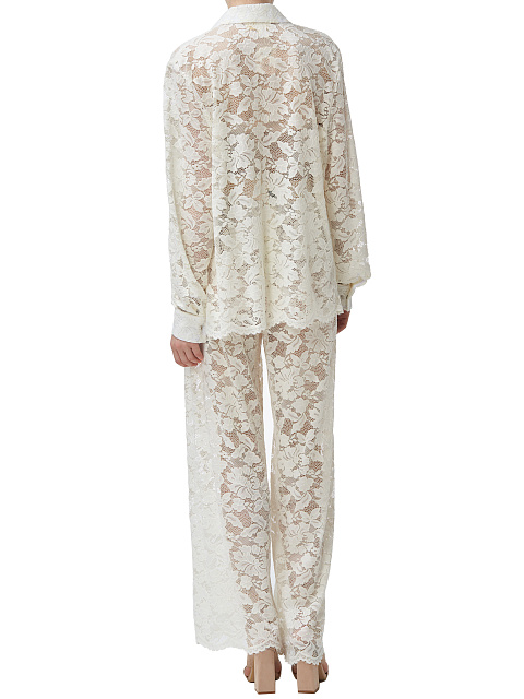 Молочно-белый кружевной костюм из рубашки и брюк, 10