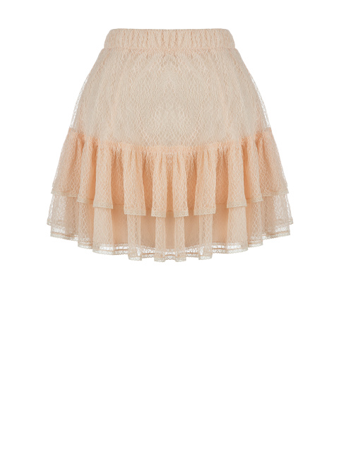 Персиковая кружевная юбка-мини, 1