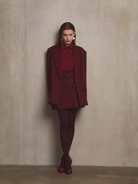 Бордовый объемный жакет из хлопка, 5