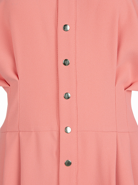 Коралловое платье-рубашка с широкими рукавами, 3