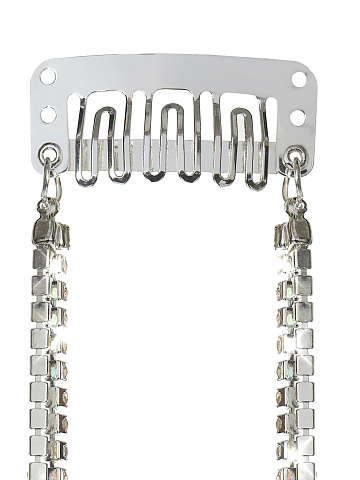 Серебристая заколка с четырьмя цепочками из страз, 2