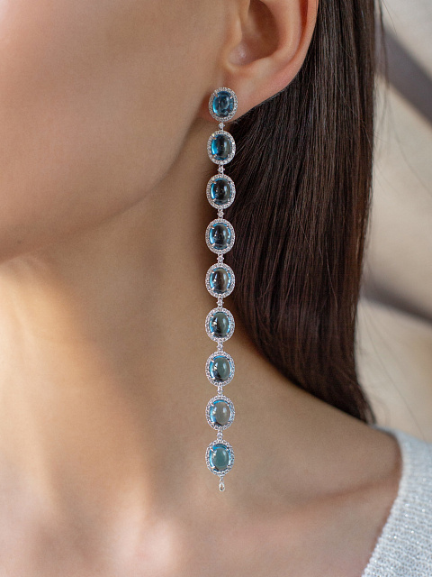 Длинные серьги из белого золота с топазами и бриллиантами, 2