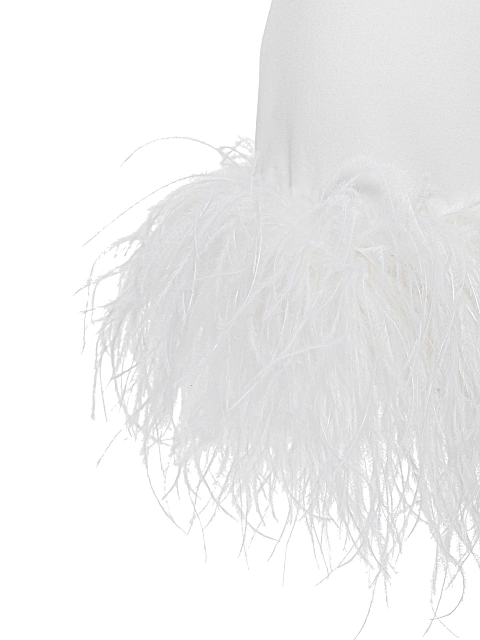 Белое платье-мини из трикотажа с боа, 4