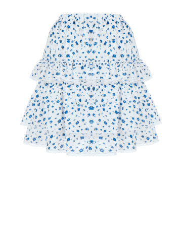 Белая хлопковая юбка с голубым цветочным принтом, 1