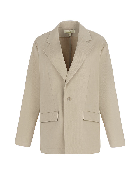 Песочный однобортный жакет из джинсовой ткани, 1