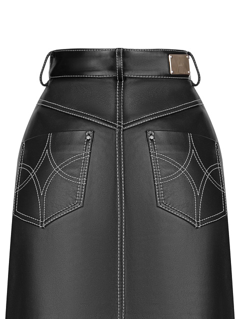Черная кожаная юбка-миди, 3