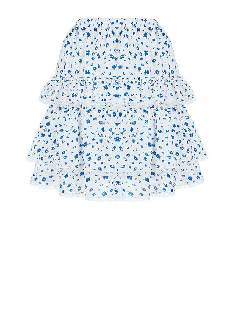 Белая хлопковая юбка с голубым цветочным принтом, 1