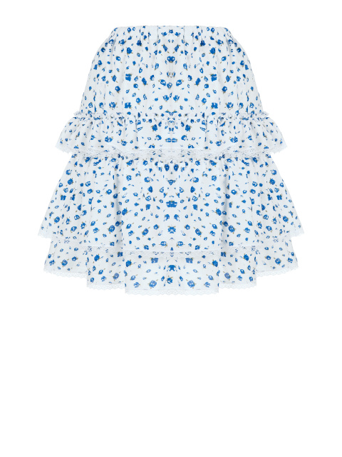 Белая хлопковая юбка с голубым цветочным принтом, 1