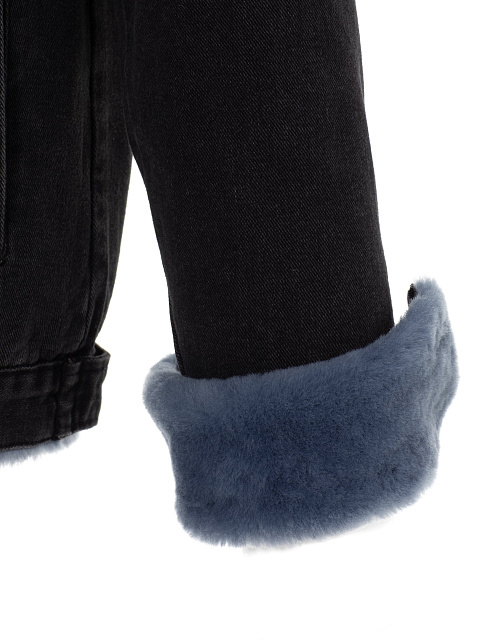 Черная джинсовая куртка на овчине синего цвета, 3