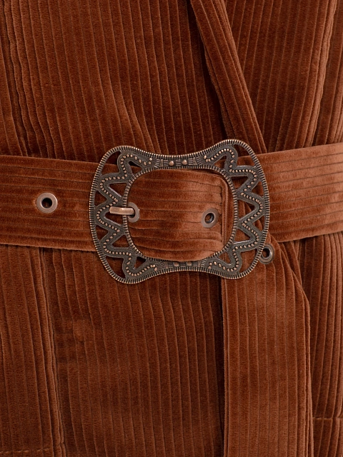 Коричневая куртка из вельвета с поясом, 3