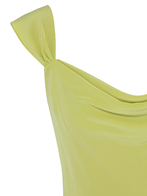 Салатовое платье-миди из шелка с асимметричной юбкой, 3