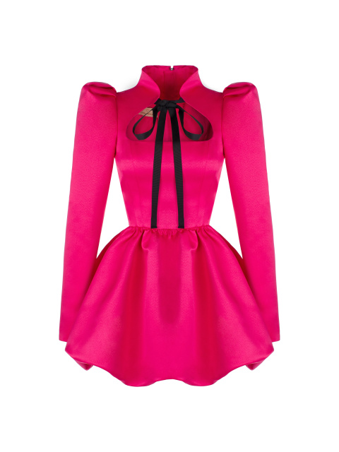 Розовое атласное платье-мини, 1