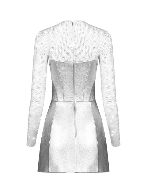 Серебряное кожаное платье-мини с сеткой, 2