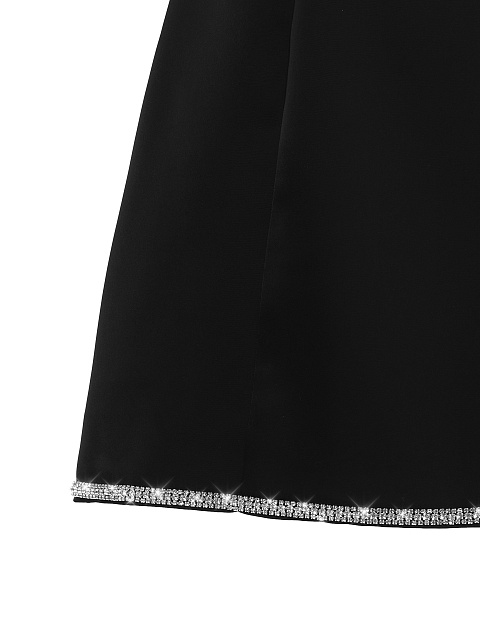 Черное атласное платье-мини со стразами на подоле, 3
