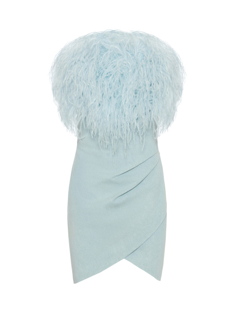 Голубое платье-мини с перьями страуса, 1