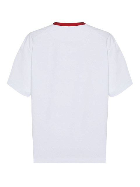 Белая футболка из хлопка с красным кантом и принтом, 2