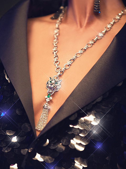 Колье с кулоном из белого золота с изумрудами и бриллиантами, 6