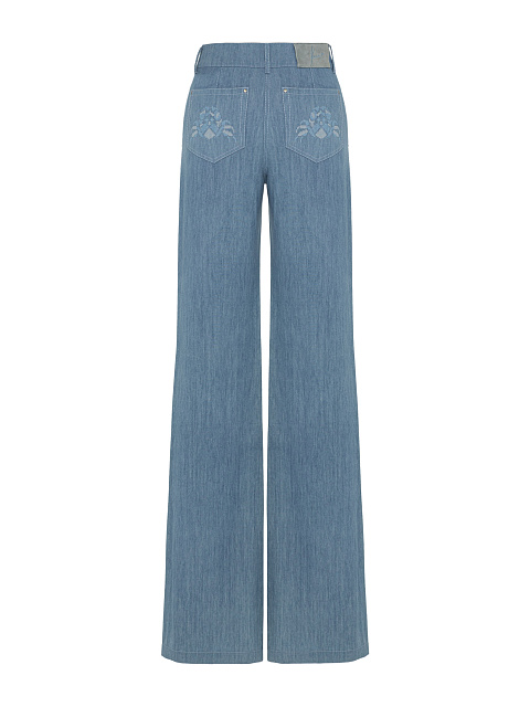 ​​Cеро-голубые расклешенные джинсы с вышивкой на карманах, 1