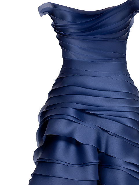 Синее платье-миди из органзы с перьями, 4 Синее платье-миди из органзы с перьями, 4