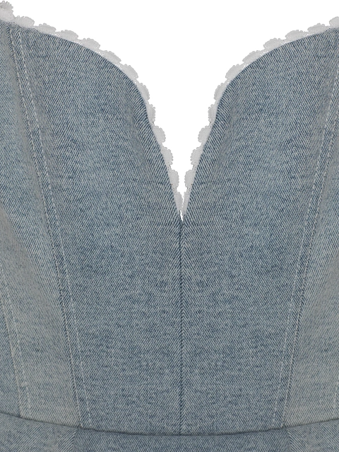 Платье-макси из голубого денима и белой сетки, 3