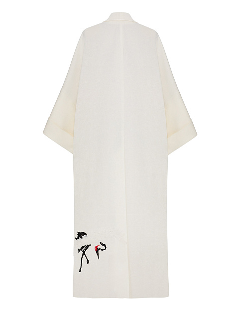 Молочное однобортное пальто с вышивкой, 5