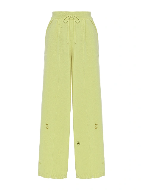 Салатовый вязаный комплект из кардигана, топа и брюк, 5