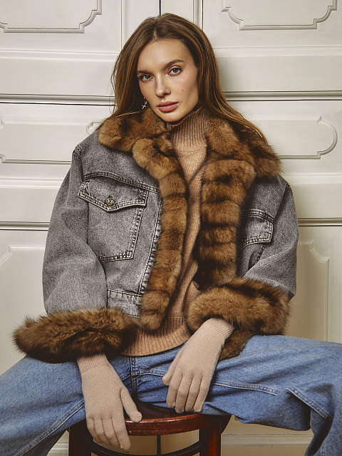 Серая джинсовая куртка с подкладом из меха соболя, 6 Серая джинсовая куртка с подкладом из меха соболя, 6