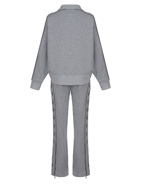 Серый костюм с укороченной толстовкой и вышивкой в виде лилий, 2