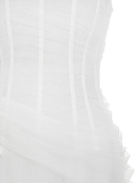 Белое платье из фатина с драпировкой и стразами, 3
