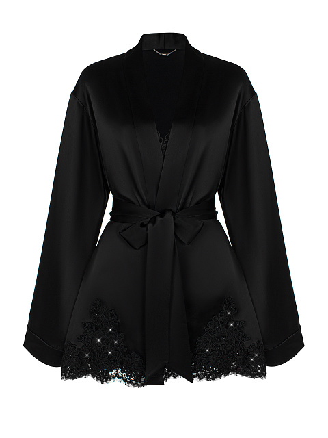 Домашний комплект из черного шелка с кружевом, 1 Домашний комплект из черного шелка с кружевом, 1