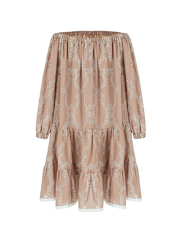 Бежевое платье-мини из хлопка с кружевом, 2