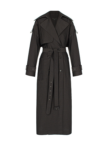 Коричневый двубортный тренч с узором, 1