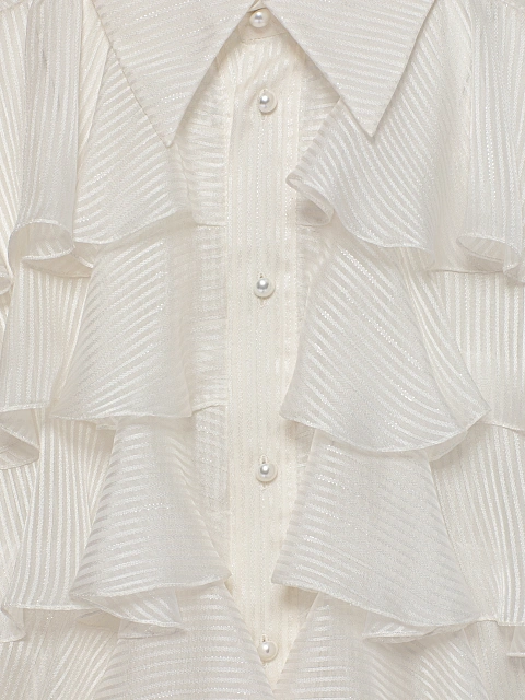 Белая блузка из шифона в полоску с рюшами, 3