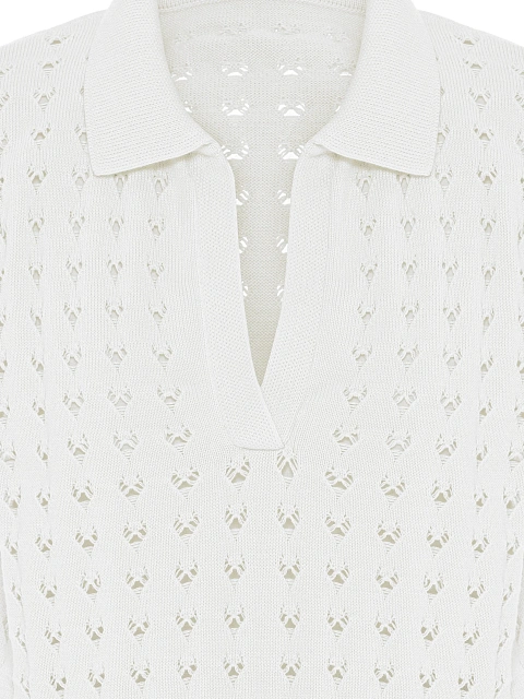 Белый вязаный комплект из поло и шорт, 6 Белый вязаный комплект из поло и шорт, 6