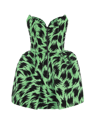 Зеленое платье-мини из хлопка с принтом, 2