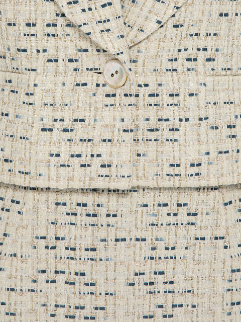 Молочный твидовый костюм из жакета и юбки-мини, 8