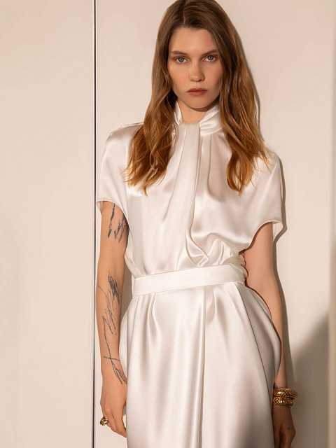 Белое платье-миди с драпировкой, 3