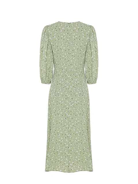 Зеленое платье-миди с рукавами-фонариками и принтом, 2 Зеленое платье-миди с рукавами-фонариками и принтом, 2