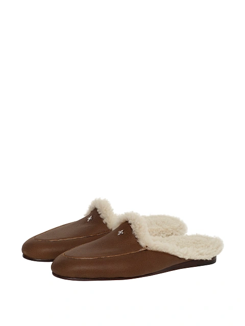 Коричневые мюли из овчины с лилией, 1 Коричневые мюли из овчины с лилией, 1